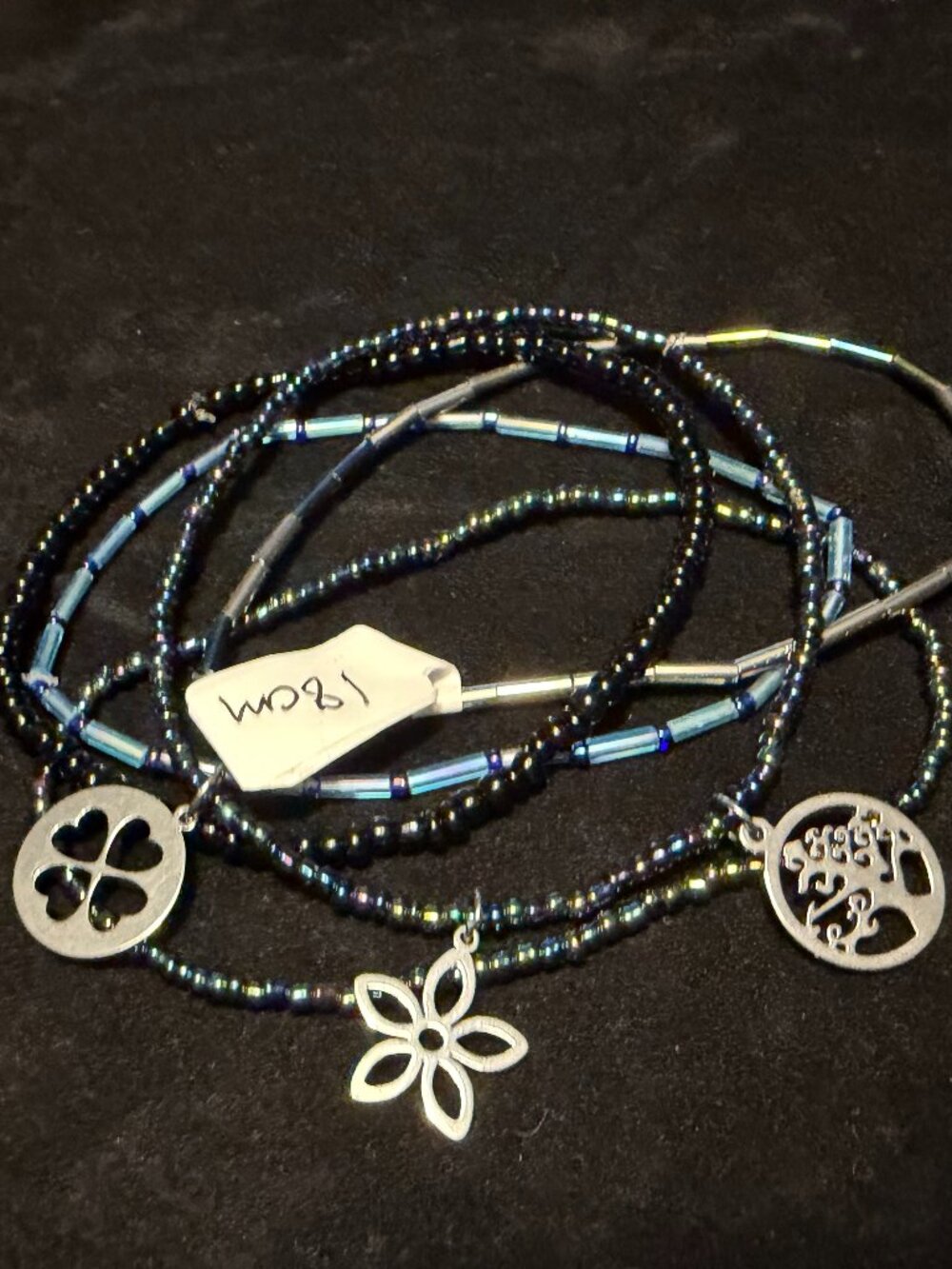 Boho Iridescent Seed Bead Stacking Bracelet Set | Stainless Steel Charms